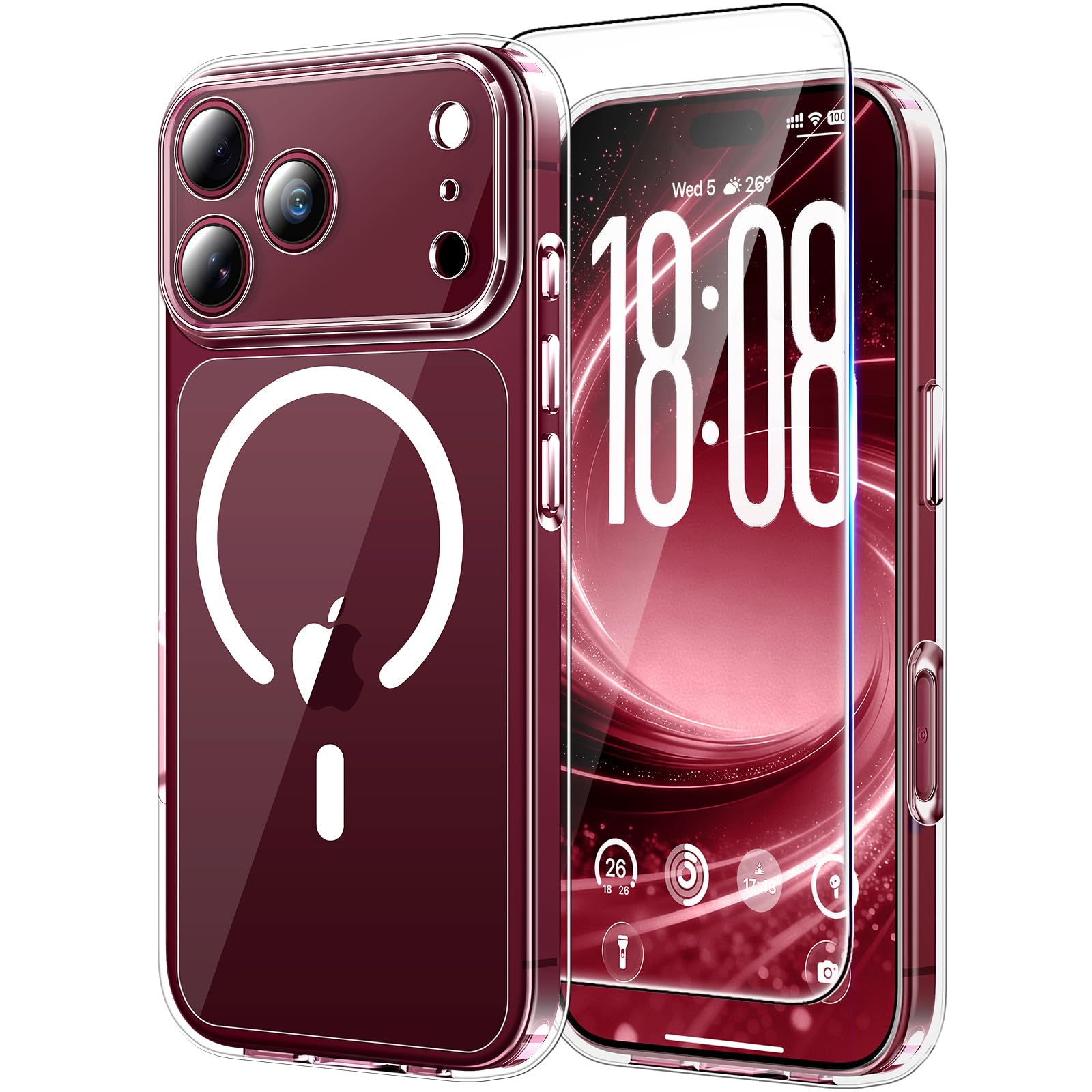 TAURI für iPhone 18 Pro Hülle 6,3" mit Schutzfolie - Durchsichtig