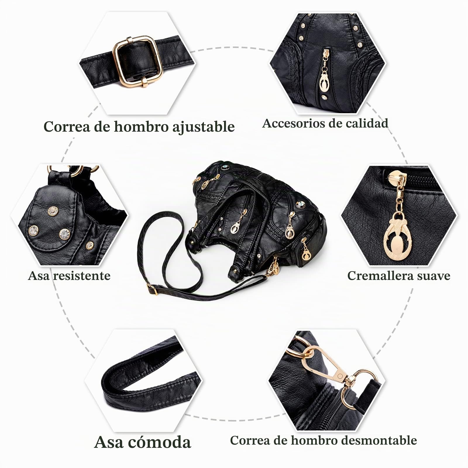 Bolsos de Mujer Moda Bolso de Hombro Bolso Hobo Bolso Bandolera de Cuero PU Suave Señora Bolso de Mensajero para Compras Escuela Oficina Multicolor