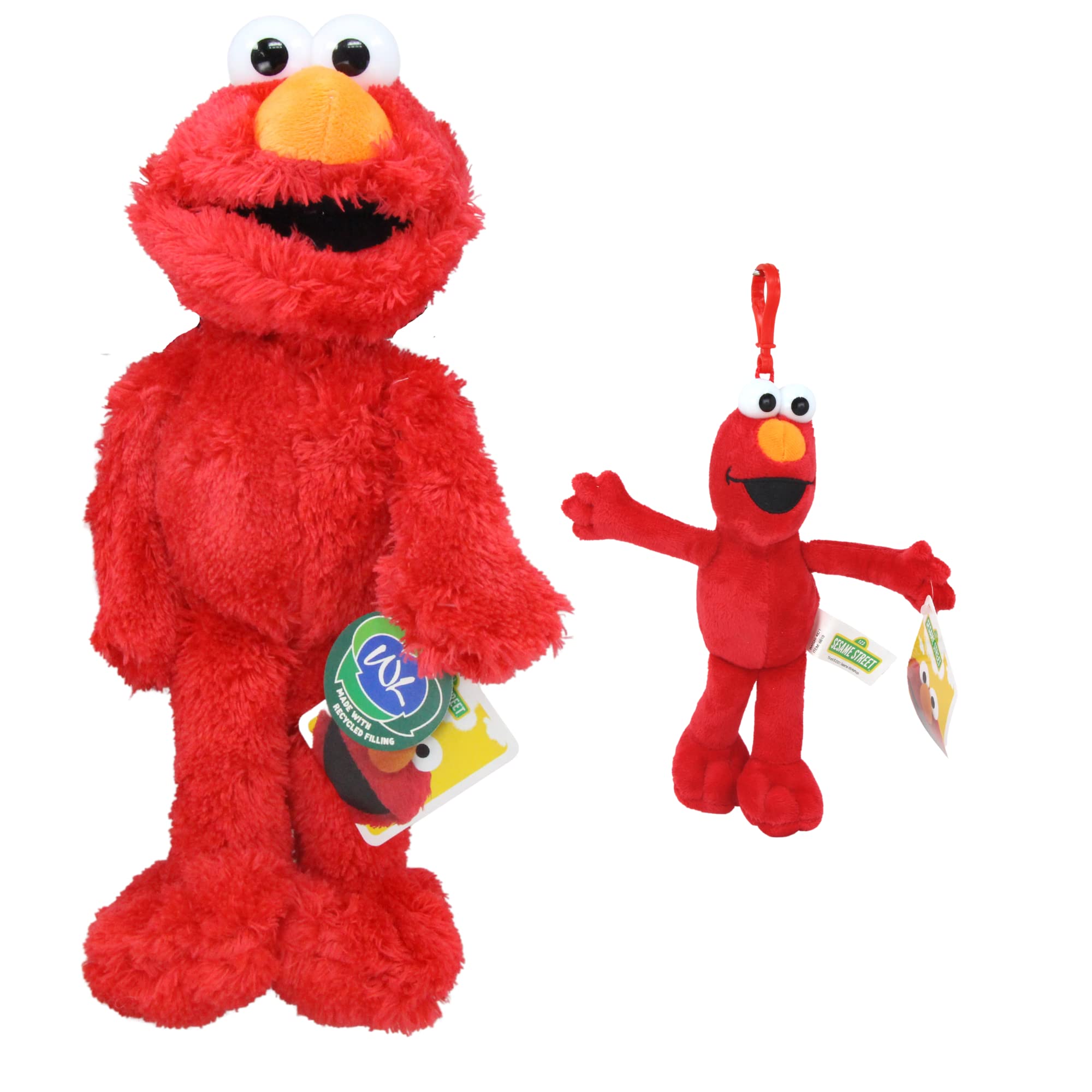 toptoys2u Sesame Street - Super Soft Gift Quality Plush Toy & Bag Clip Set of 2 (16'' 42cm Elmo & 8'' 20cm Bag Clip)