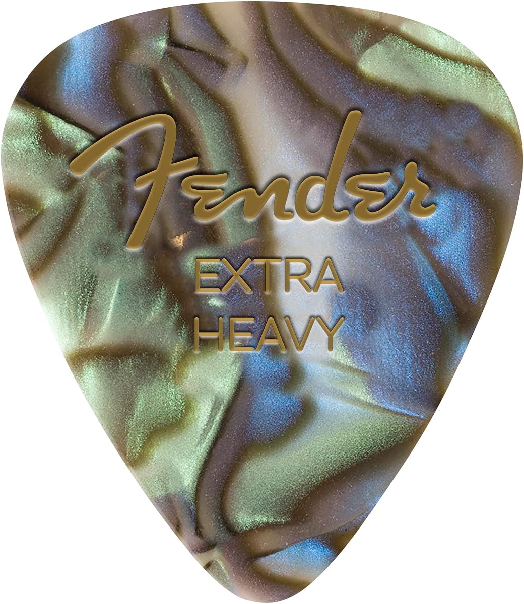 Fender Pearl Celluloid Picks, 351, Abalone Moto, X-Heavy, 12-Pack