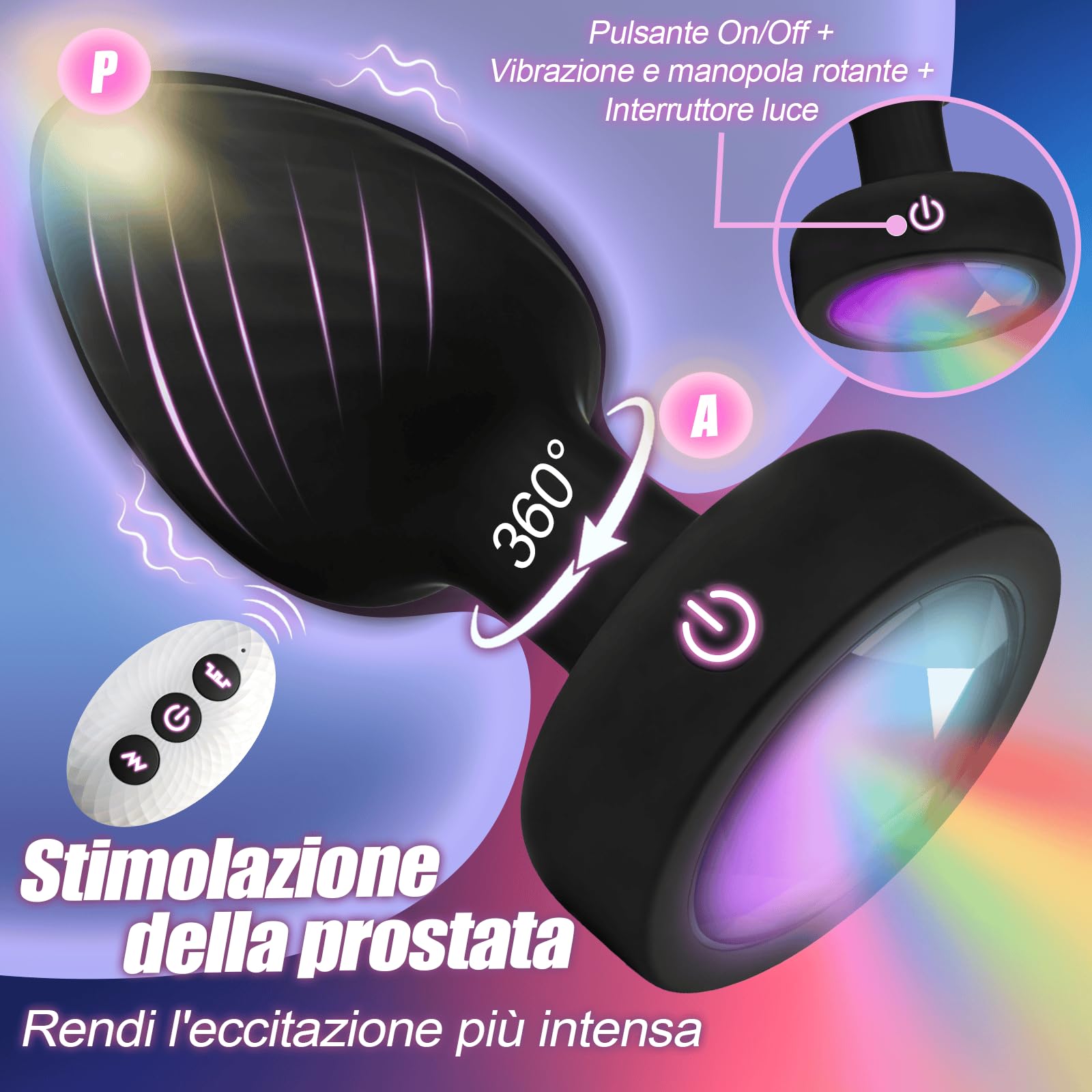 Plug Anale Vibrante, Stimolatore Prostata, Plug Anale Dilatatore Donna con Telecomando, Vibratoreper Uomo Professionale Prostata Vibratore con Modalità 7 Toys Sessuali per Uomini Nero