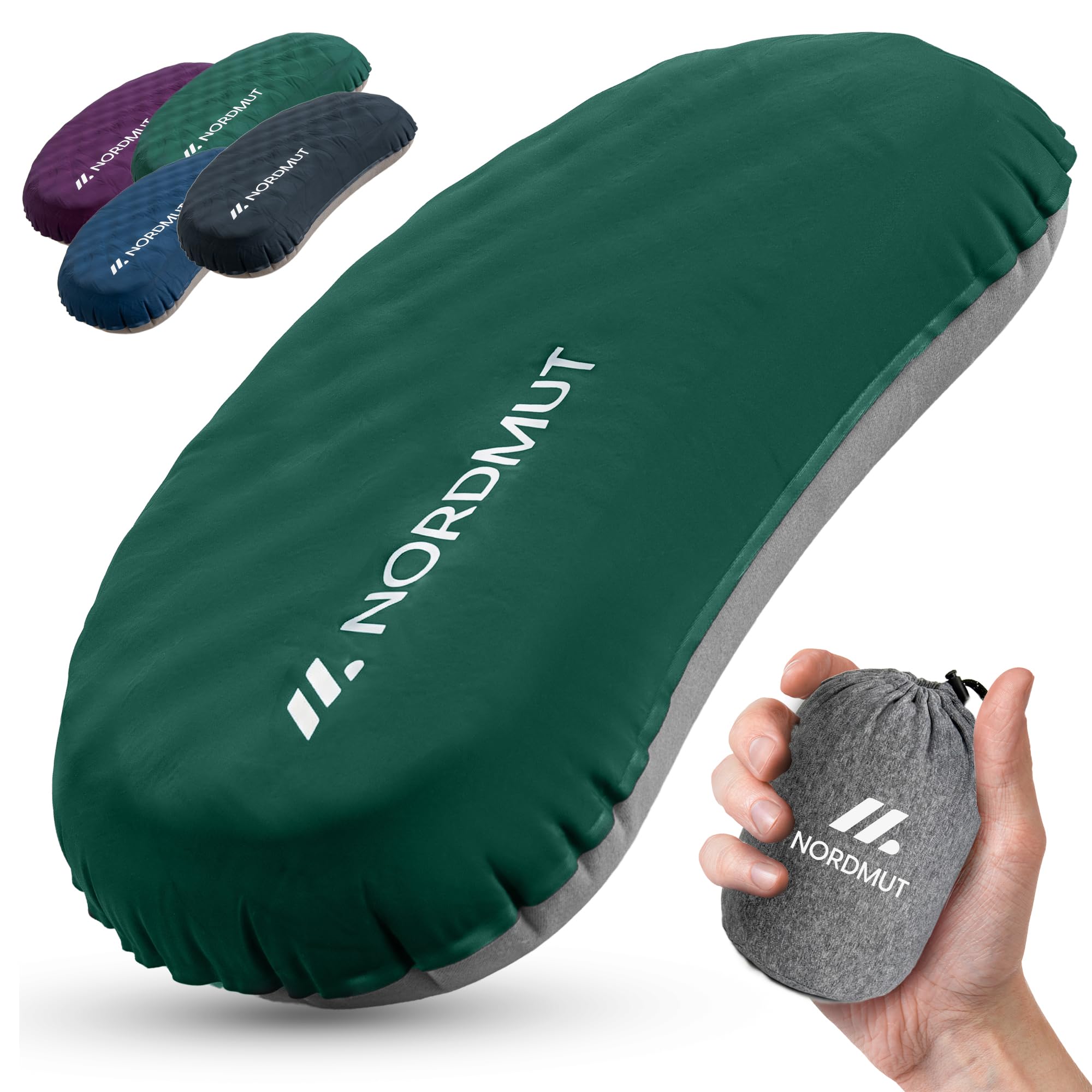NORDMUT® Inflatable Camping Pillow [SoftSleep+] comfortable pillow ultralight-small pack size – inflatable incl. washable pillowcase (Green)