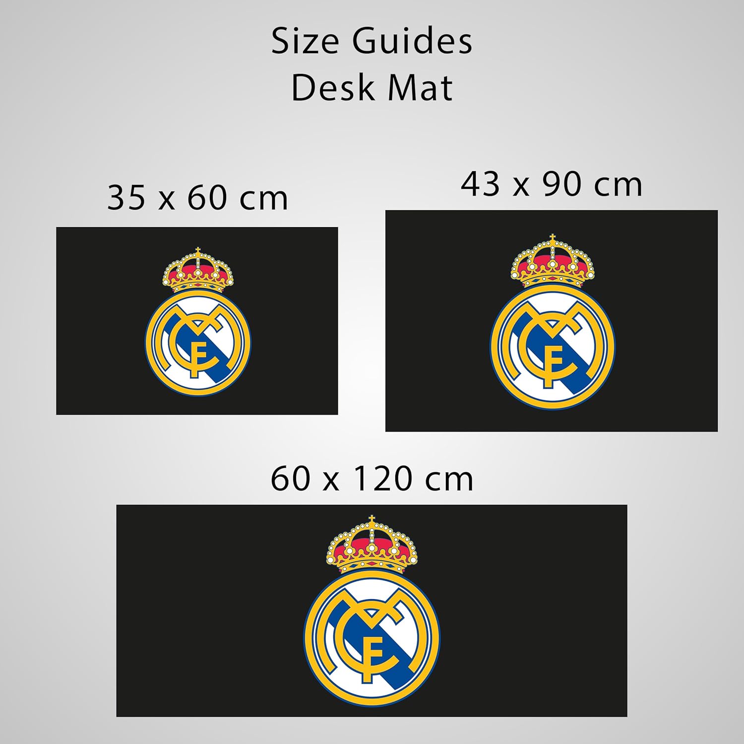 Real Madrid Desk Mat - Full Colour Crest on Brand Black - 43 x 90 cm