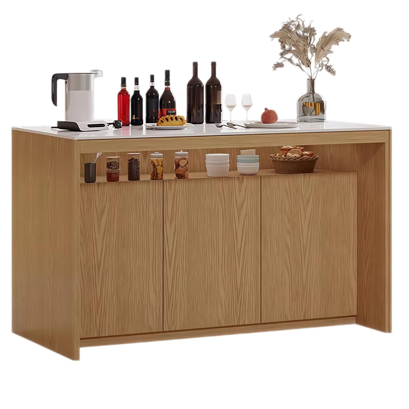 Zf9tBw5sH Unità cucina ad isola Isola cucina indipendente con ripiano aperto in legno e ante dell'armadio piano in pietra