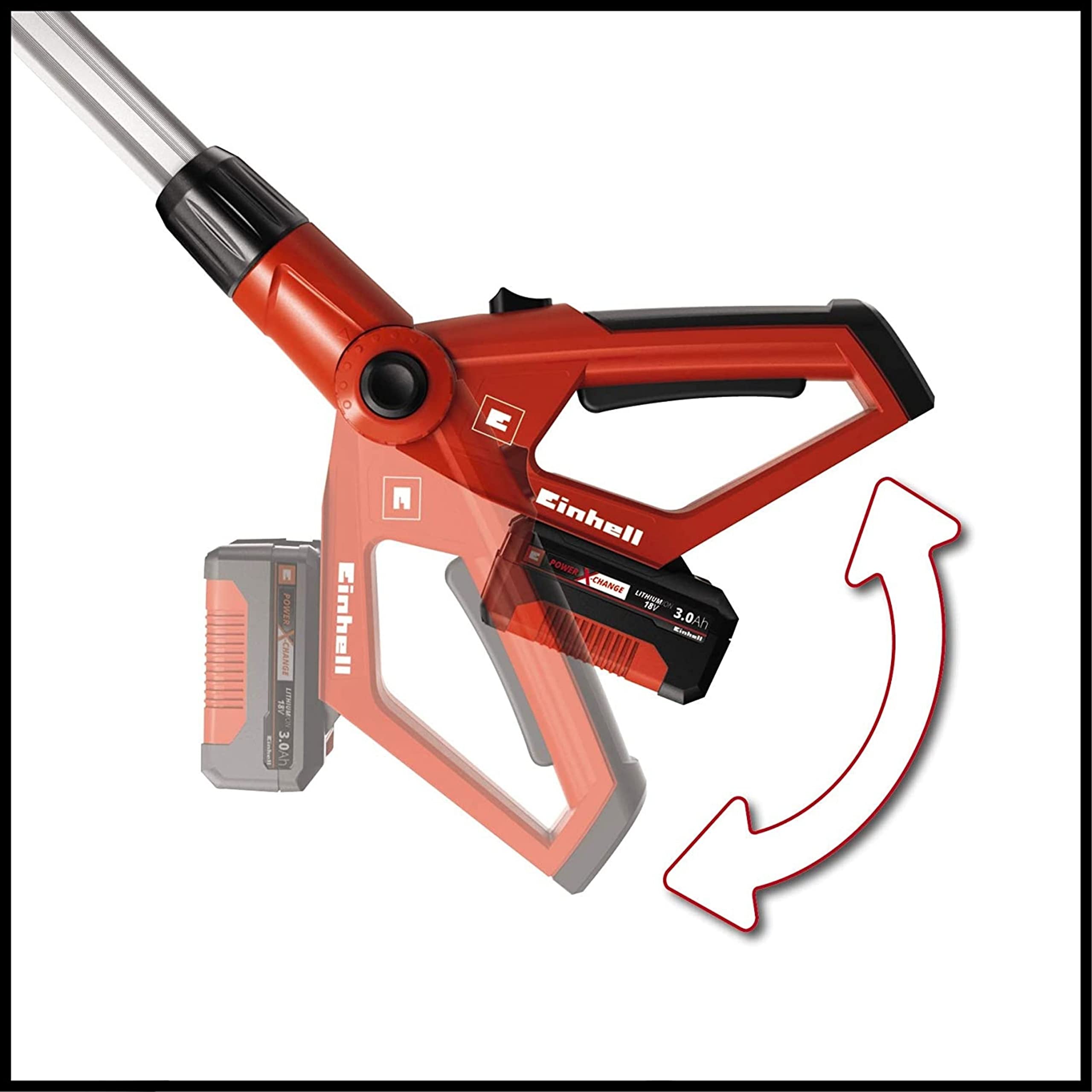 Einhell Cortasetos telescópico a batería, empuñadura adicional, engranaje de metal, arnés, bolsa, incluye 1 batería de 4.0 Ah y cargador individual