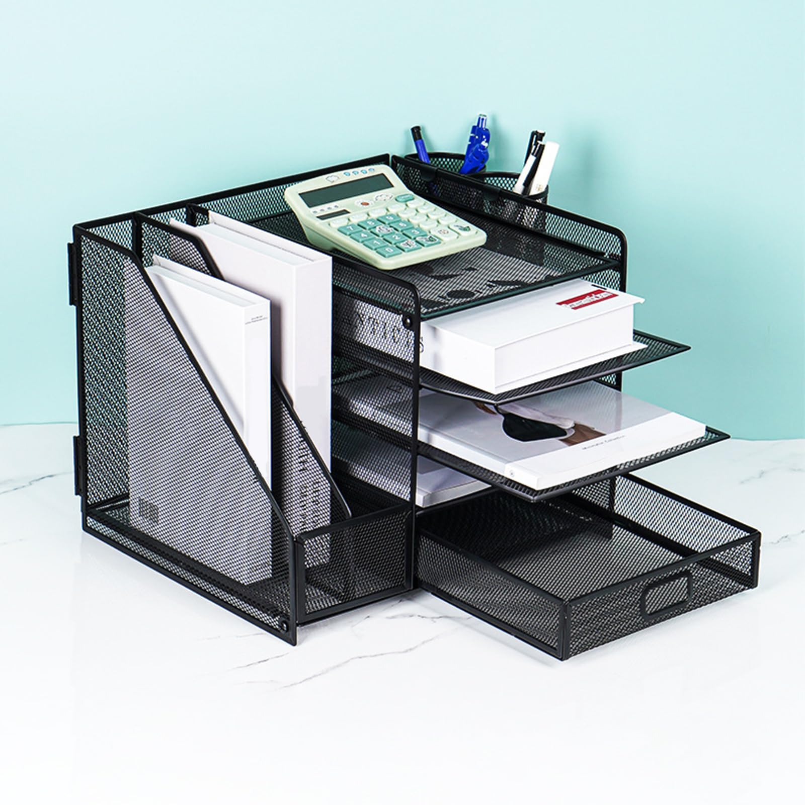 3 organizer multiuso in metallo da scrivania a 5 livelli supporto per riviste vassoio documenti per accessori scolastici organizer da scrivania in metallo