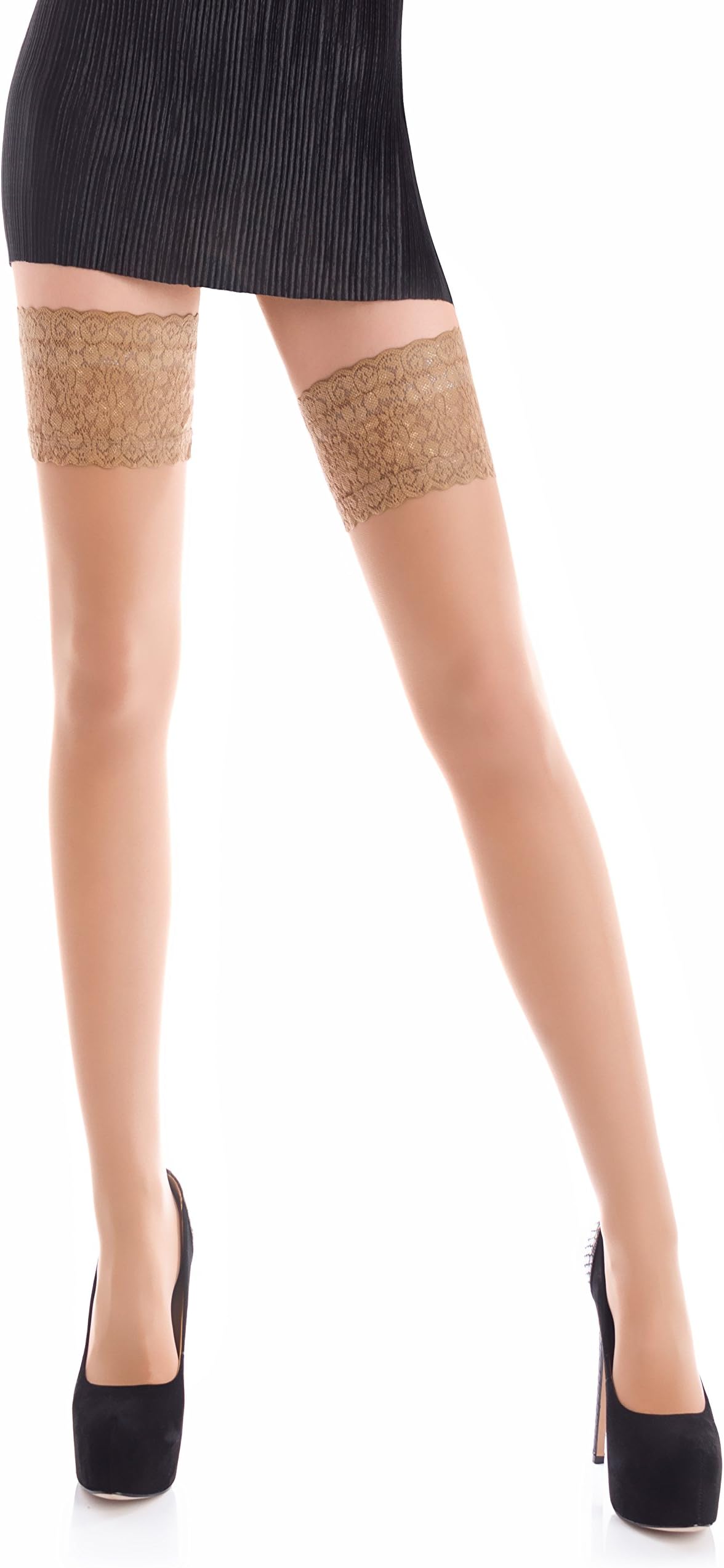 Sheer 20 DEN Elastane Hold Ups Stockings with Lace, 17 Colours, Sizes S-XXL