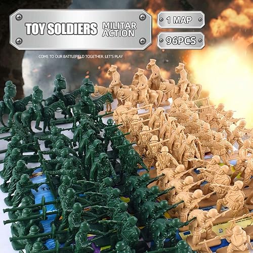 Miniatura 4 de 96 figuras de soldados de varias posturas con mapa militar, hombres del ejército de dos colores, soldados de juguete, figuras de acción para