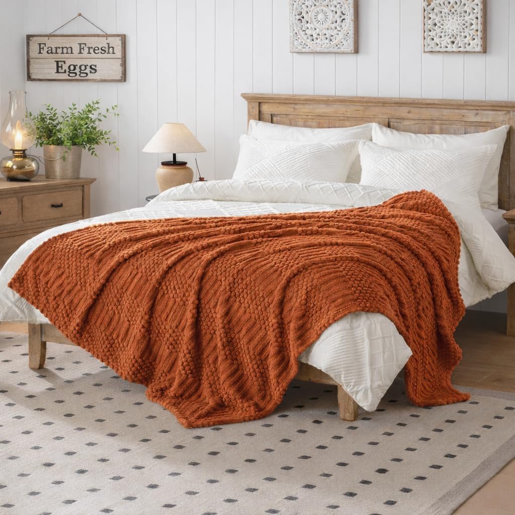 50x70 Inch Rust Throw Blanket - Soft & Fluffy Fleece, Cute & Aesthetic, Perfect for Sofa, Couch, Chair, Bed, Living Room & Bedroom, All-Season Use, Plush & Cozy Decorative Blanket - Image 3