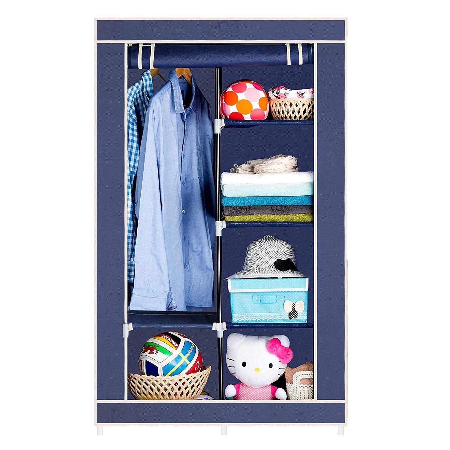 BUCKETLIST® Folding Wardrobe Almirah Non Woven Fabric A-2 Light and Trendy Nevy Blue Color