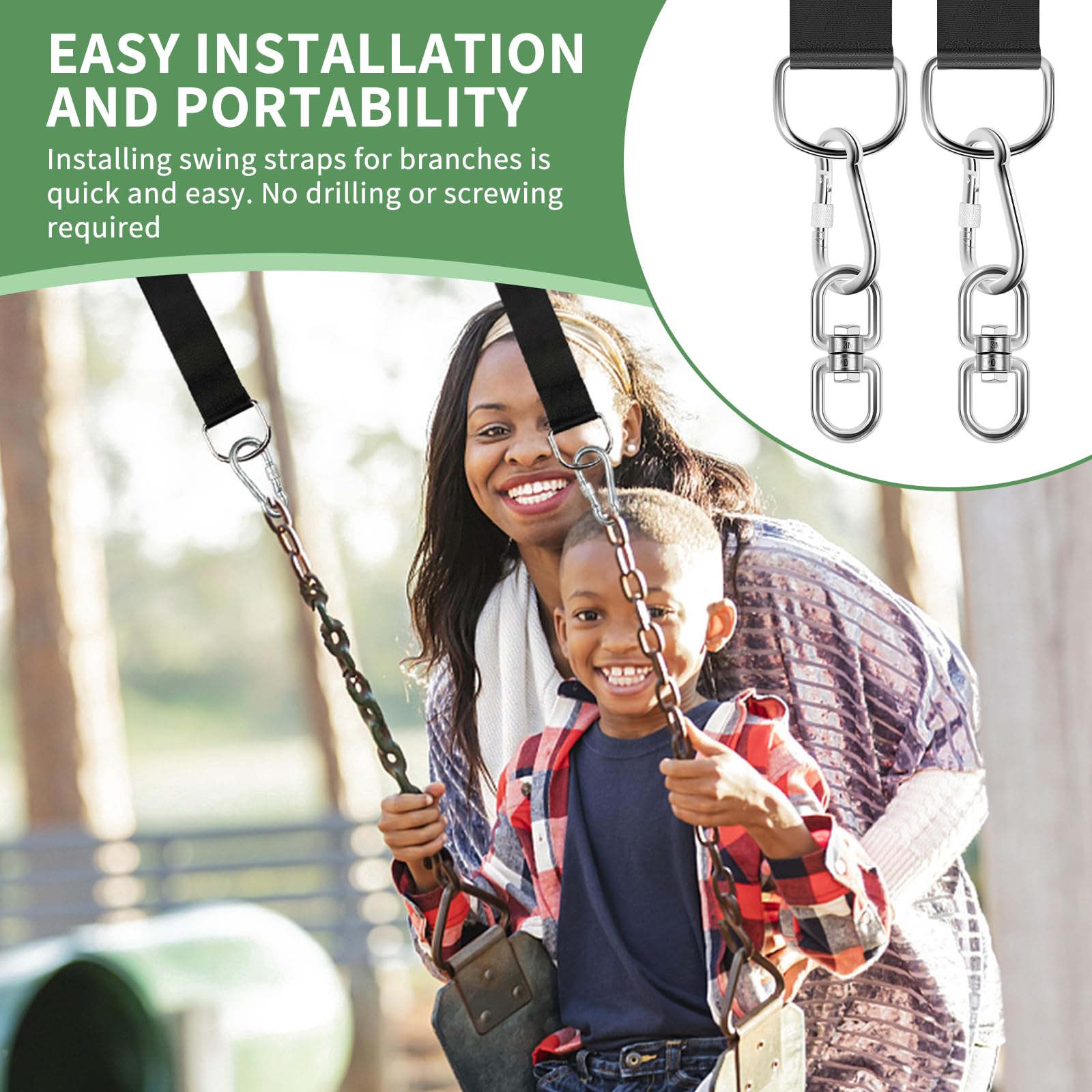 ZJRDYYK Safe Tree Swing Hanging Straps Kit, 10FT Adjustable Tree Swing Straps Hanging Kit with Safer Lock Snap Carabiners & Carry Pouch Bag for Tree Swing & Hammocks