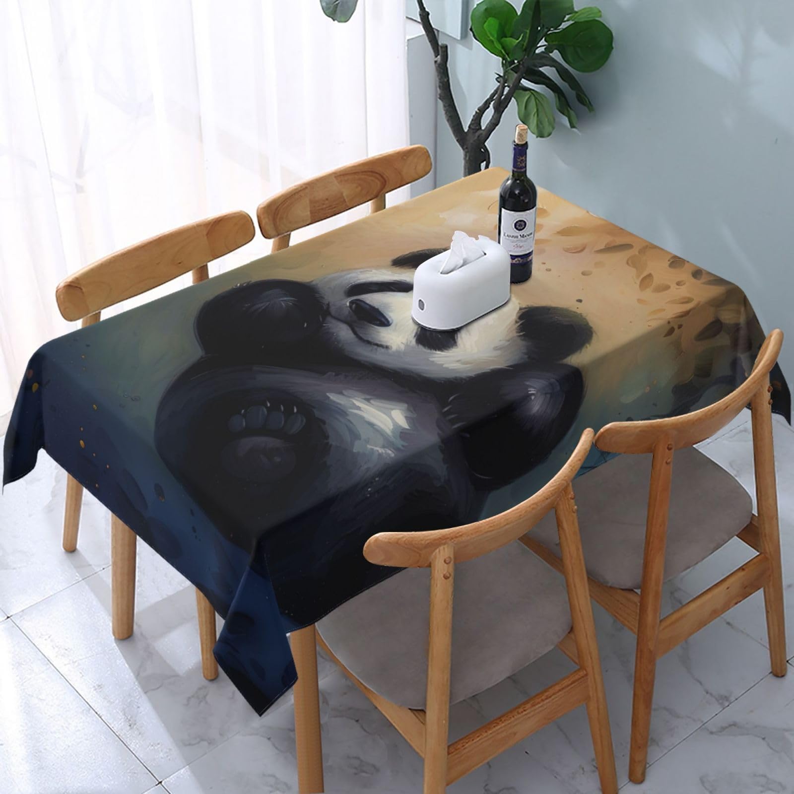 WPKJU Panda Printed Tablecloth Water Resistant Table Cover Washable Rectangle Table Cloth for Tables 54x72 in