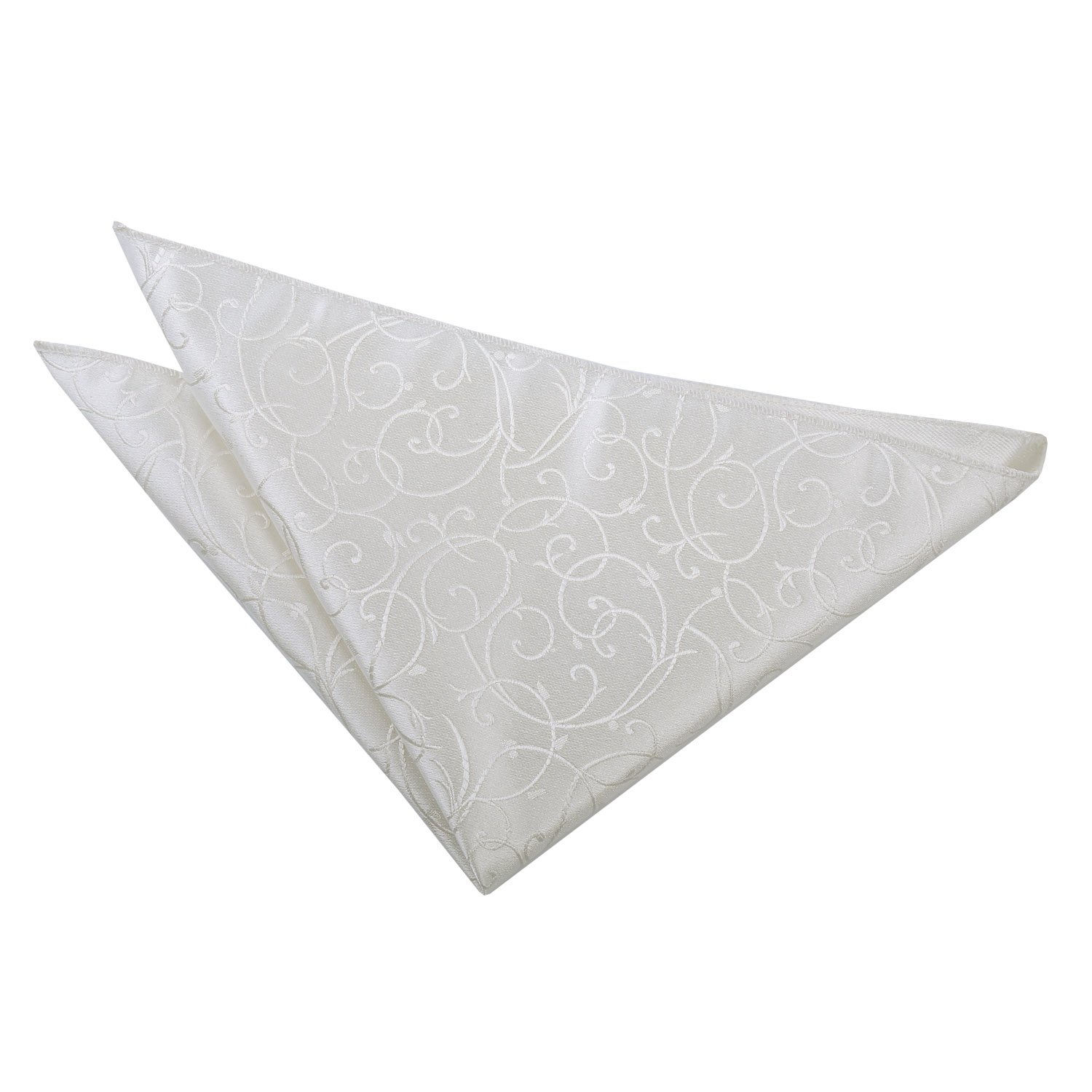 DQT Mens Swirl Floral Jacquard Pocket Square - Wedding, Business & Formal Suit Handkerchief - Ivory