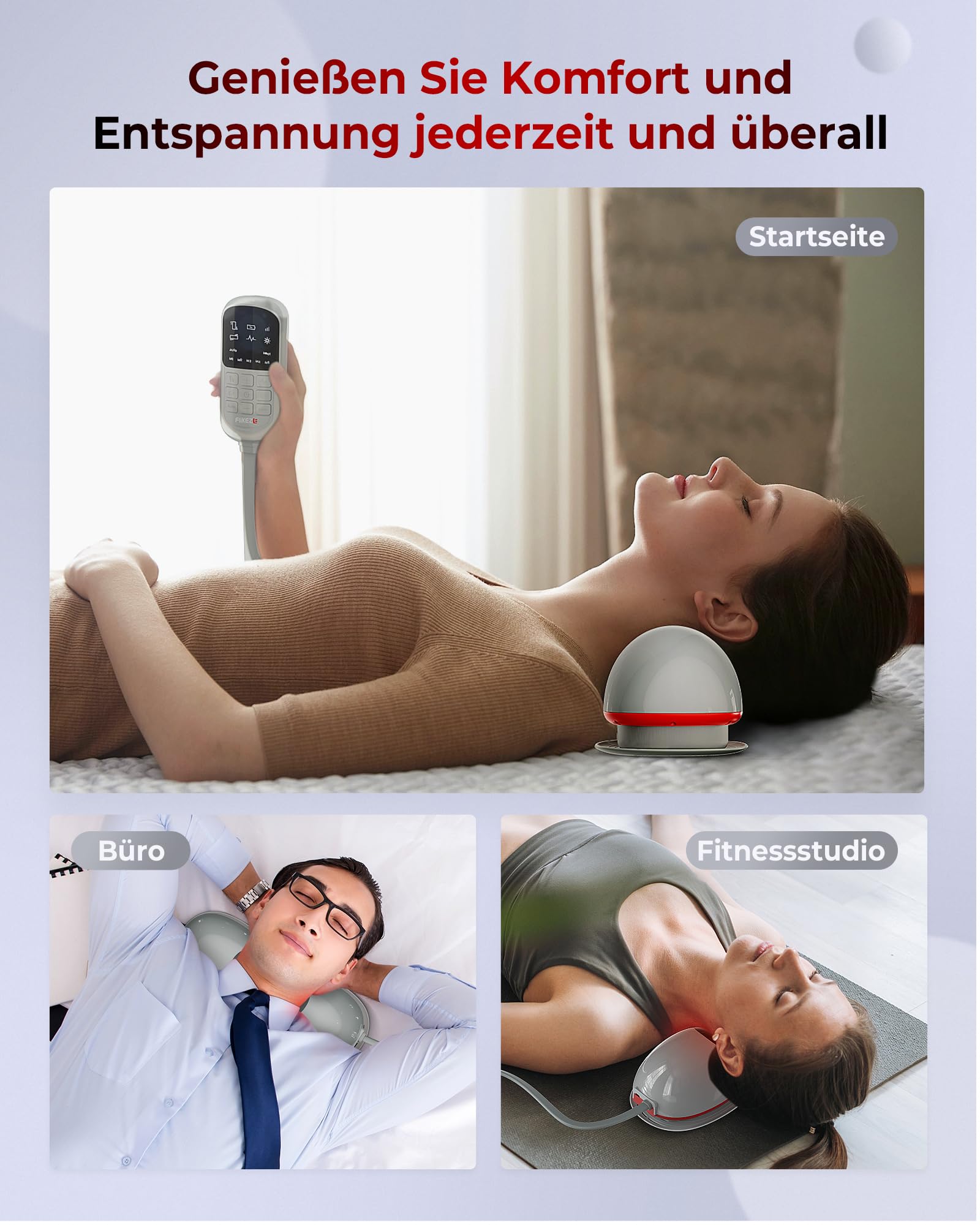 Flikeze Beheizter Nackenstrecker mit Rotlichttherapie, kabelloses Nacken traktionsgerät zur Linderung von Nackenschmerzen und zur Schulterentspannung, Nackenmassagegerät für Zuhause und Büro