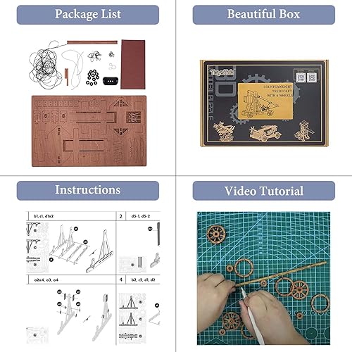 Miniatura 6 de Toystub Rompecabezas de madera 3D para adultos kit de construcción de Trebuchet modelo regalos de montaje de madera