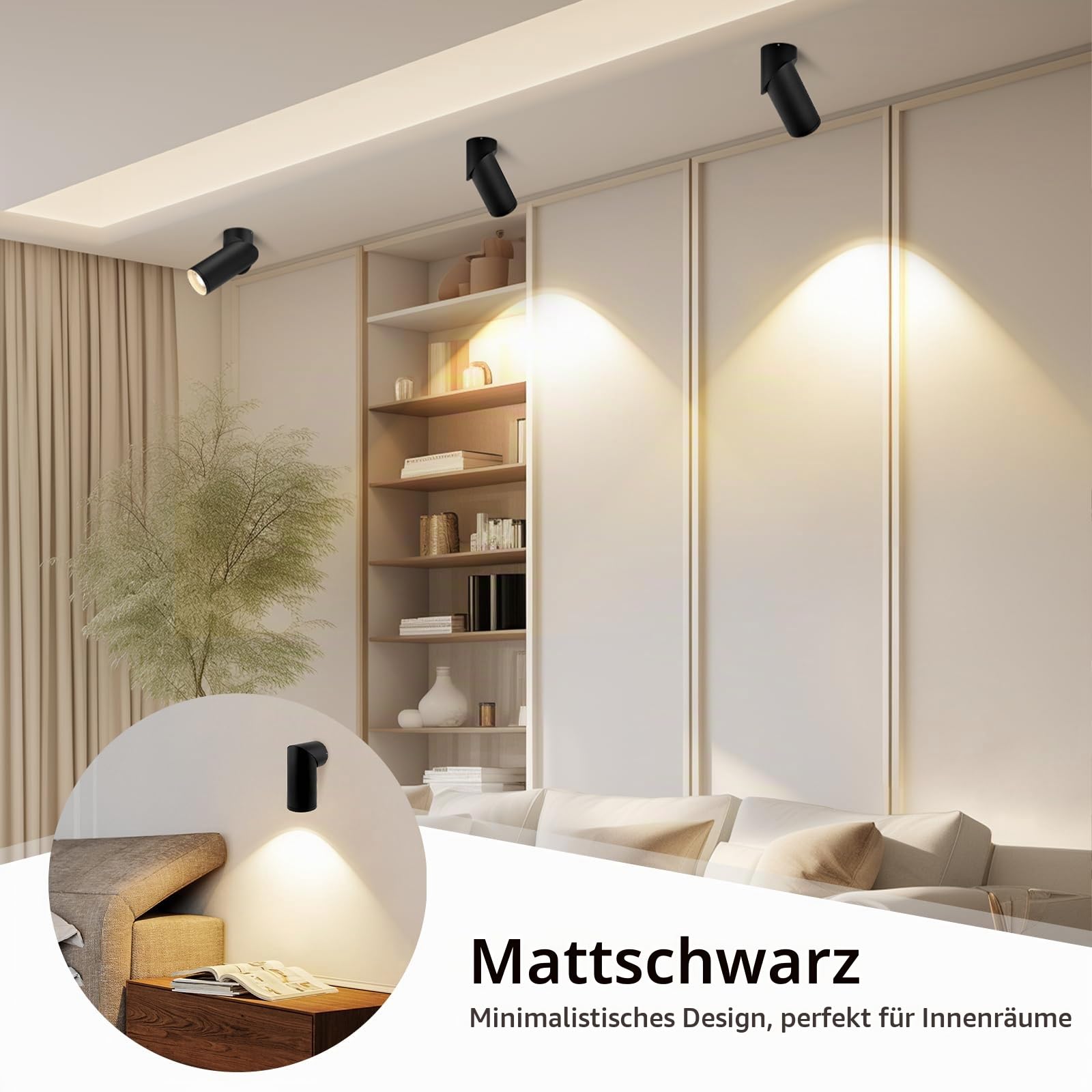 YindaLux 2er Set LED Aufbauspot Dimmbar, Schwenkbar Deckenspots Schwarz, Aufbaustrahler inkl. 5W 500LM LED Modul 230V, 3000K/4000K/6500K Aufbauleuchte Verstellbare Aufputz Spots für Wand & Decke