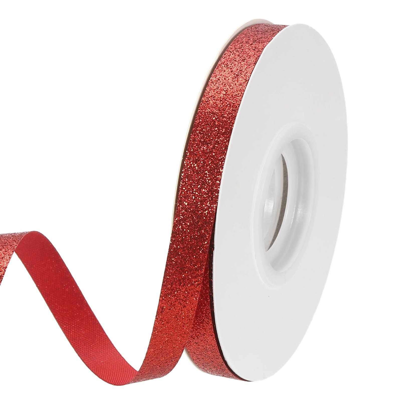 PATIKIL Red Metallic Glitter Ribbon Roll, 3/8 Inch x 25 Yards Sparkly Ribbon Single Sided Cut Edge Design Gift Wrapping Fabric Rolls for DIY Crafts Wedding Party Home Decor