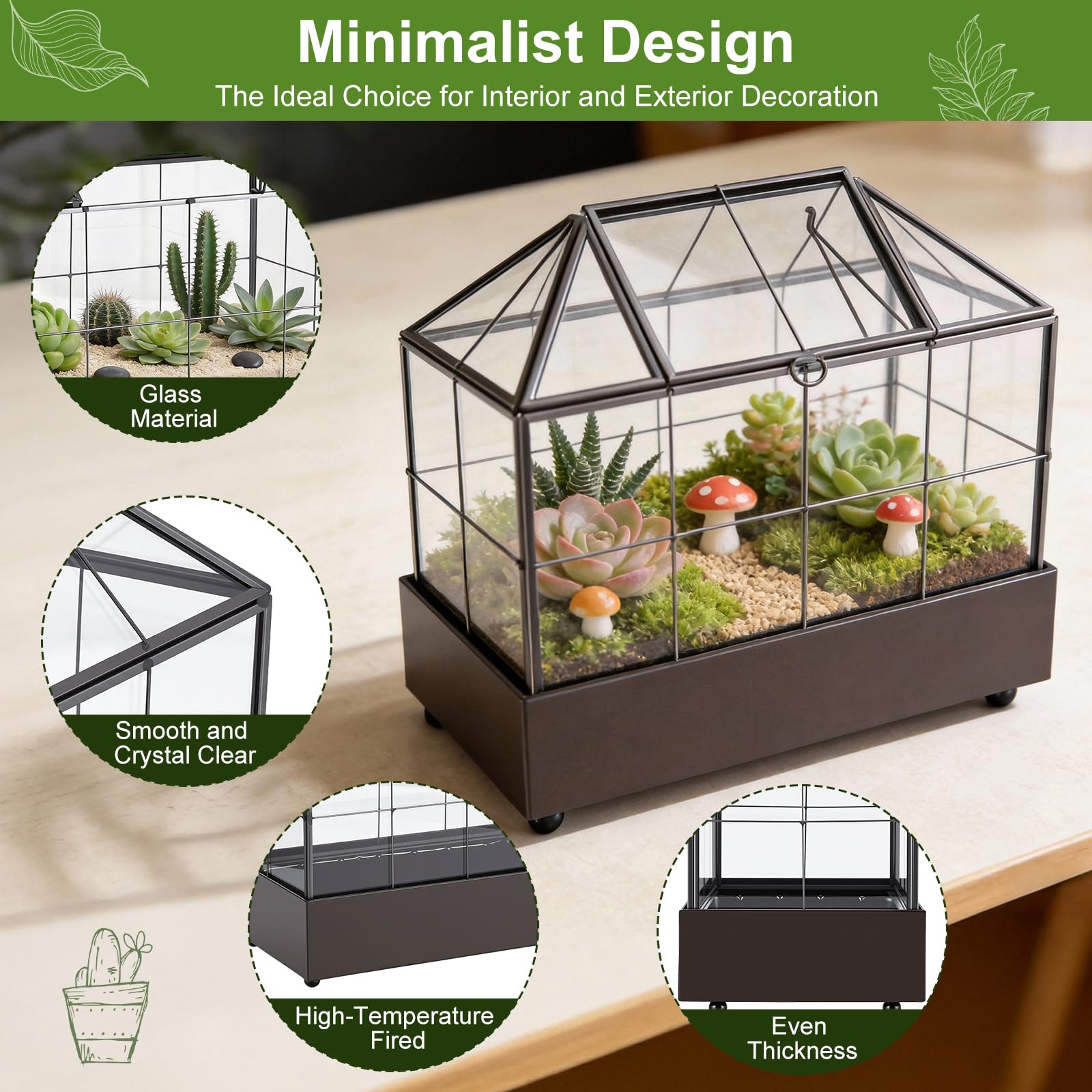 Mini invernadero para ventana de cristal, 23,3 x 13,6 x 18 cm, para plantas, terrario, pequeño jardín de botellas