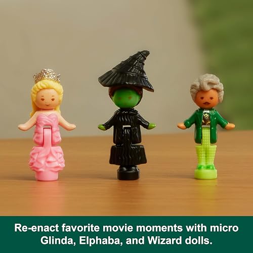 Polly Pocket x Wicked Collector Compact, Micro Dolls and Playset, 2 Themed Accessories, Iconic Shiz & Oz Locations, Glinda, Elphaba, & The Wizard, JFV04 - 6