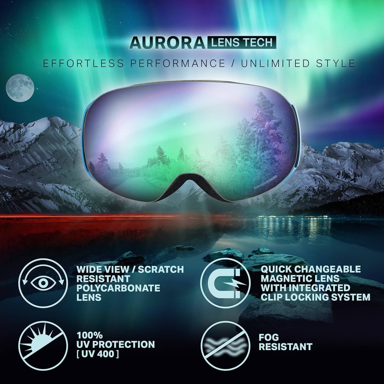 Wildhorn Roca Ski Goggles Men Women Anti-Fog/Scratch 100% UV-Magnetic Lens-Snowboard Snow Goggles Men Women Adult