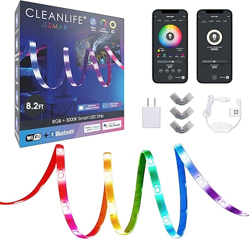 CLEANLIFE Tira de luz LED USB inteligente de 82 pies RGB 3000 K sintonizable 5 VCC 35 W 80CRI IP20 WiFi BLE