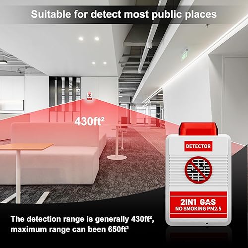 Miniatura 5 de Monitor inteligente de calidad del aire 2 en 1 con control remoto, detector de cigarrillos y PM2.5 para oficinaespacios públicos, sistema de alerta