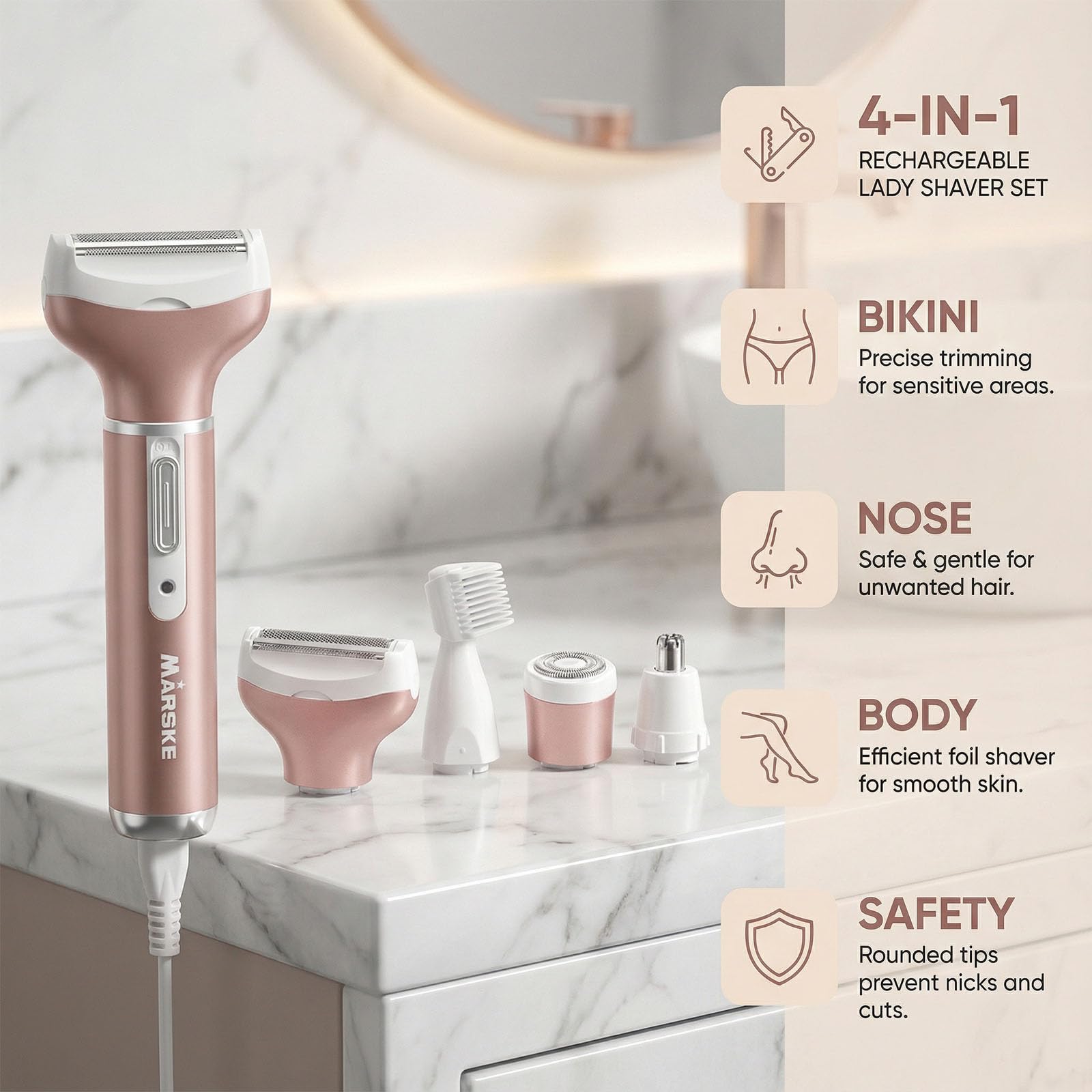 4 In 1 Rasoio Elettrico Donna,Rasoio Intimo Donna Display a LED,Depilazione Intima donna Dock di Ricarica USB,Donnas wet & dry,Rasoio Viso Donnas per Ascelle/sopracciglio