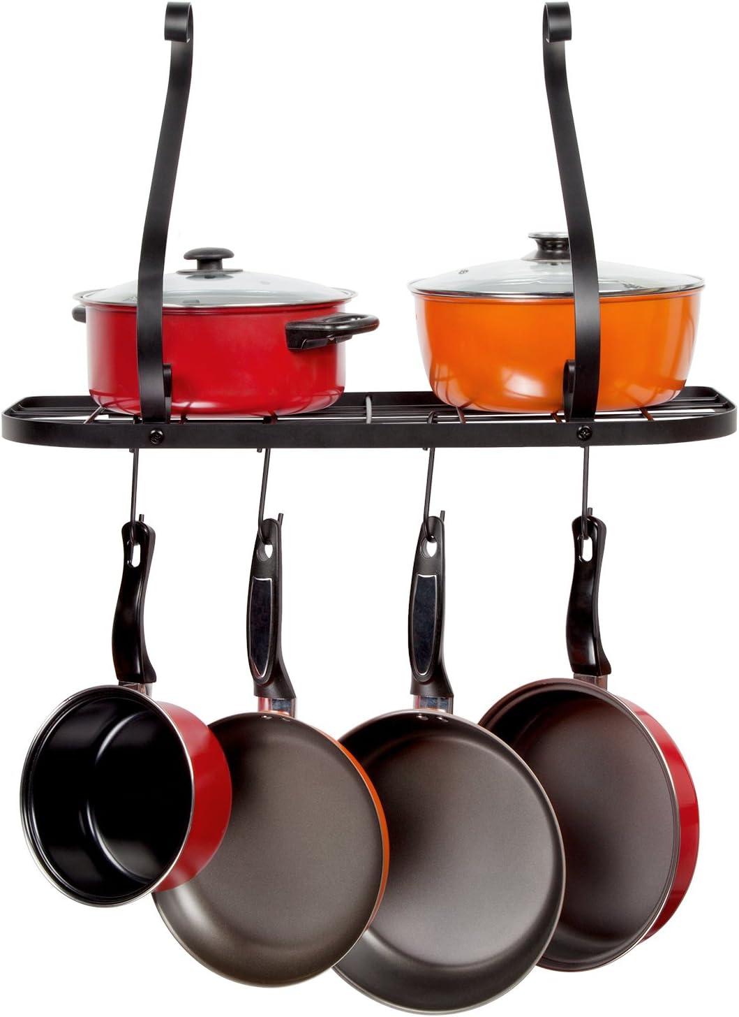 Vdomus wall mount pot pan rack, kitchen cookware storage organizer, 24 by 10 in with 10 hooks, black: Home & Kitchen