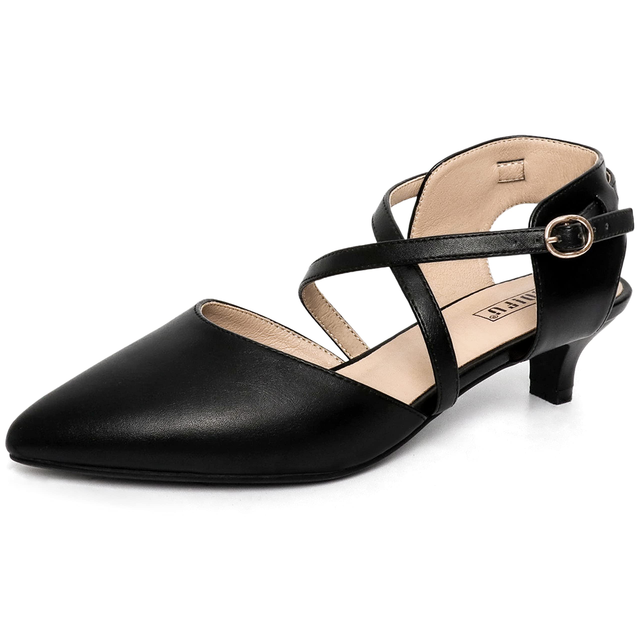 IDIFU IN2 Womens Pumps Closed Toe Low Heel Dress Shoes for Women Pointed Toe Kitten Heels Comfortable Casual Sparkly Rhinestone Wedding Bridal Formal