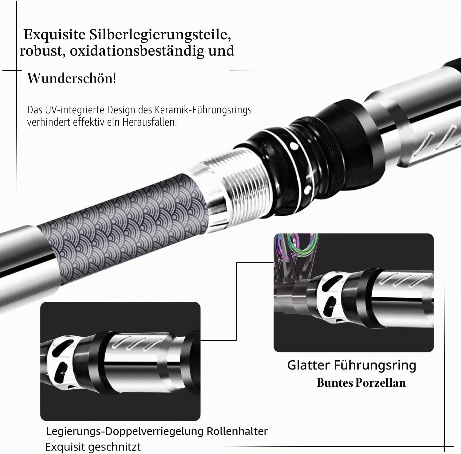 Tragbares Angel-Spinnruten- und Rollen-Kombi-Set Kohlefaser-Fluoreszenz-Rutenspitze, mit Angelköderschnur-Tragetaschen-Kits für Reisen, Salzwasser, Süßwasser
