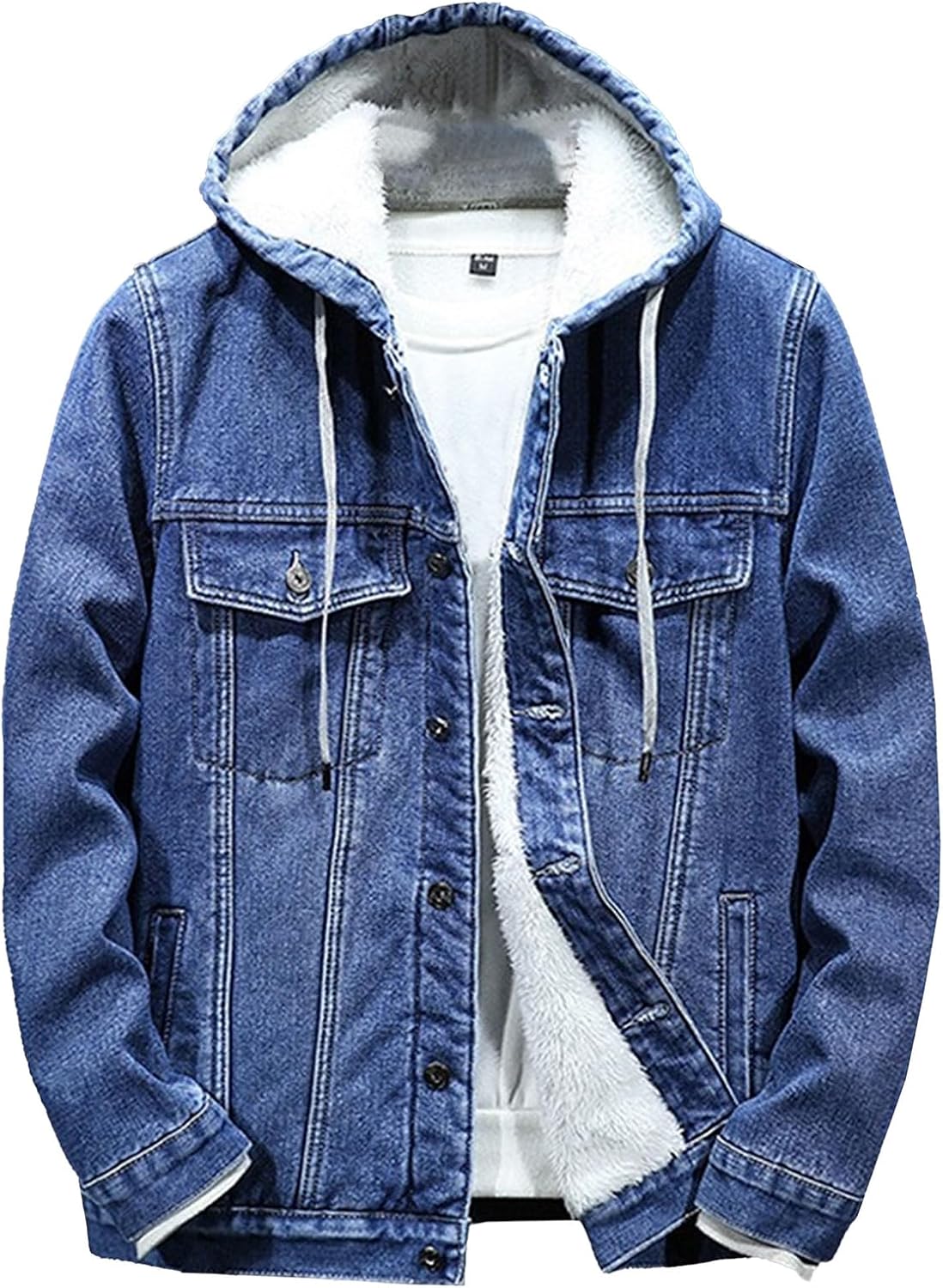 Men's Sherpa Fleece Lined Jean Jacket Hoodie Winter Warm Denim Trucker Coat Cowboy Sweatshirt Jacket Outwear