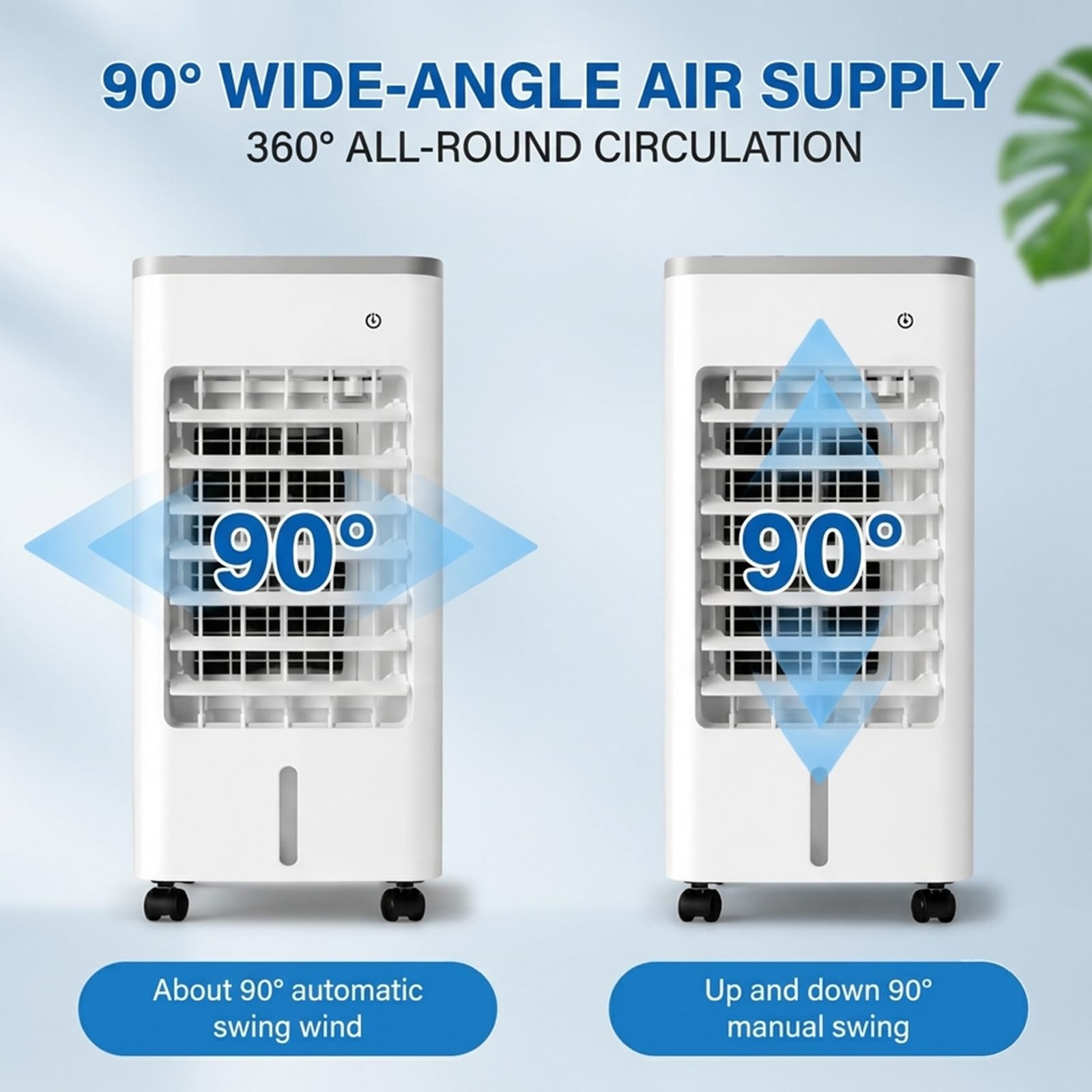Raffrescatore d'Aria Portatile, Raffrescatore Evaporativo 3 in 1 con Serbatoio 6 L, Telecomando, Oscillazione 90°, 2 Piastre Refrigeranti, 3 Velocità, Timer 7,5 Ore per Casa, Camera e Ufficio white