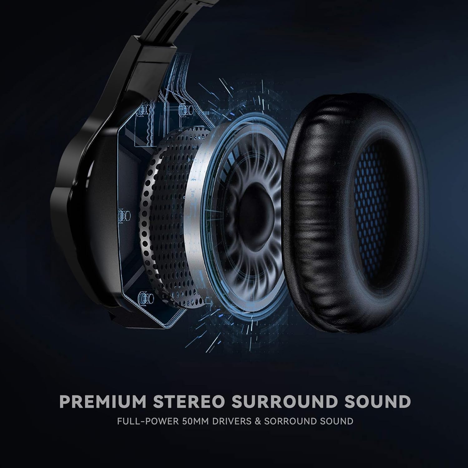 Gaming Headset with Microphone for PS5, PS4, Xbox Series X|S, Nintendo Switch, PC - 3.5mm Wired Over Ear Headphones, Noise Canceling Mic, Stereo Surround Sound, Soft Memory Foam - Black Blue
