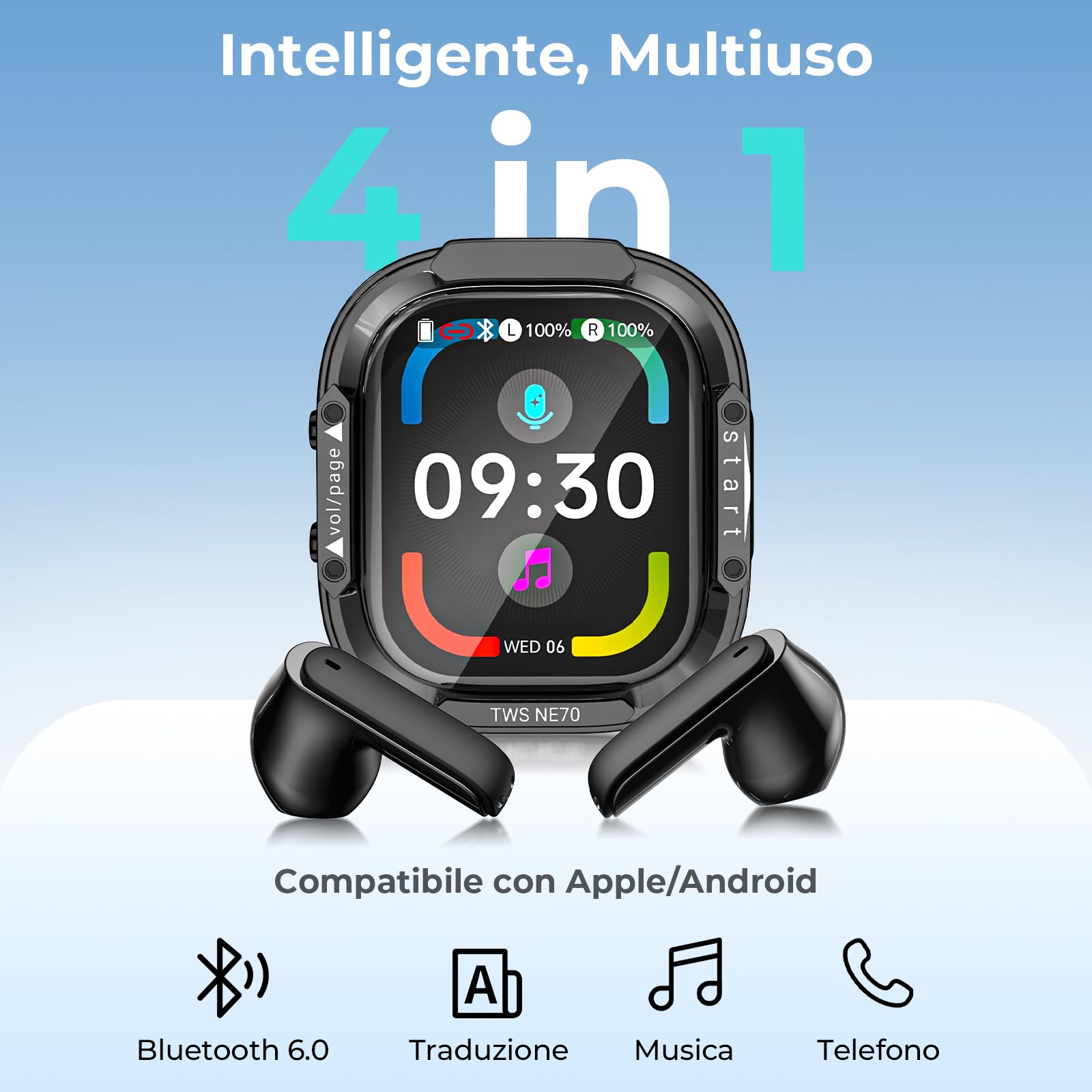 Cuffie Traduzione Simultanea con Schermo LCD, 150 Lingue/9 Modalità di Traduzione, Auricolari Traduttore Simultaneo Bluetooth 6.0, 60H Cuffie Traduttore Istantaneo con APP per Viaggi/Studio/Business