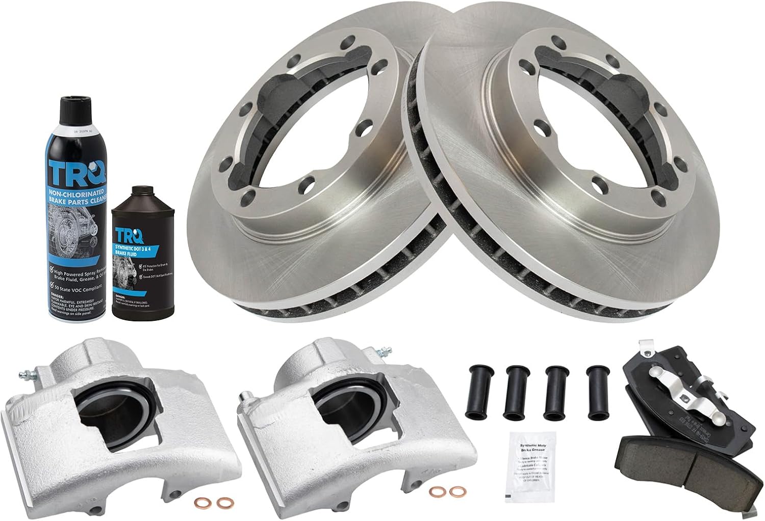 TRQ Front Brake Pad & Rotor Kit Brake Caliper Brake Chemical Kit Brake Pads Brake Rotor Ceramic Compatible with 1991-2000 Chevrolet K3500 1994-1999 Dodge Ram 2500 Ram 3500 GMC