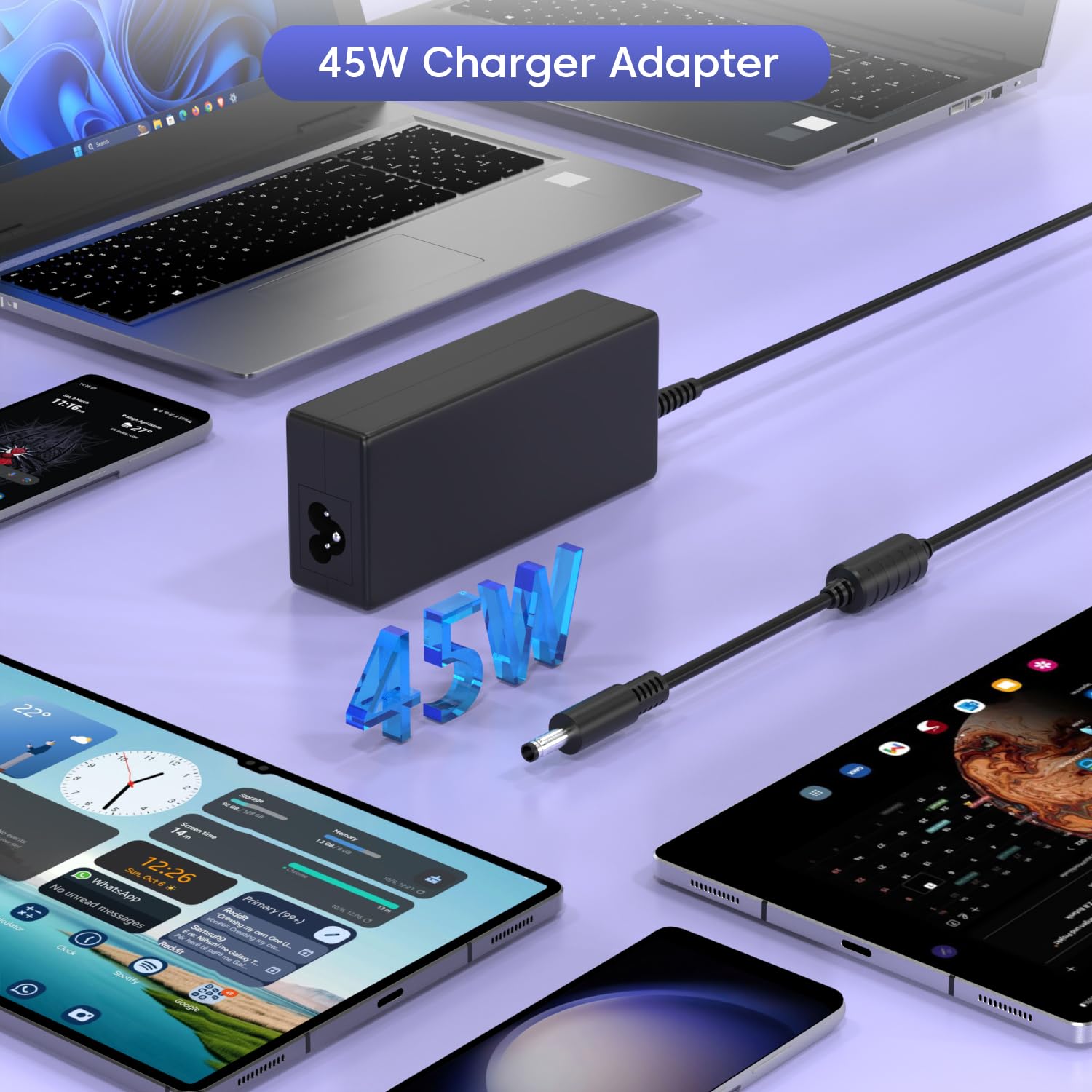 Dell Original 45W Adapter 19.5V pin 4.5 mm Charger for Laptops Inspiron Black Without Power Cord (Black) — Amazon image 2