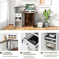 Vista 4 de Giantex Reception Desk, Front Counter Desk with Lockable Drawer, Checkout Table with Round Tabletop, Corner Shelf & Adjustable Shelf for Office