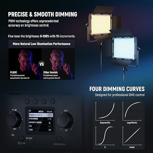 Miniatura 4 de NEEWER Paquete de 2 luces LED RGB PL60C con soporte de trípode acolchado de resorte de 6.6 pies6.6 ft, control APP2.4GDMX, 60W 2500-10000K Pro