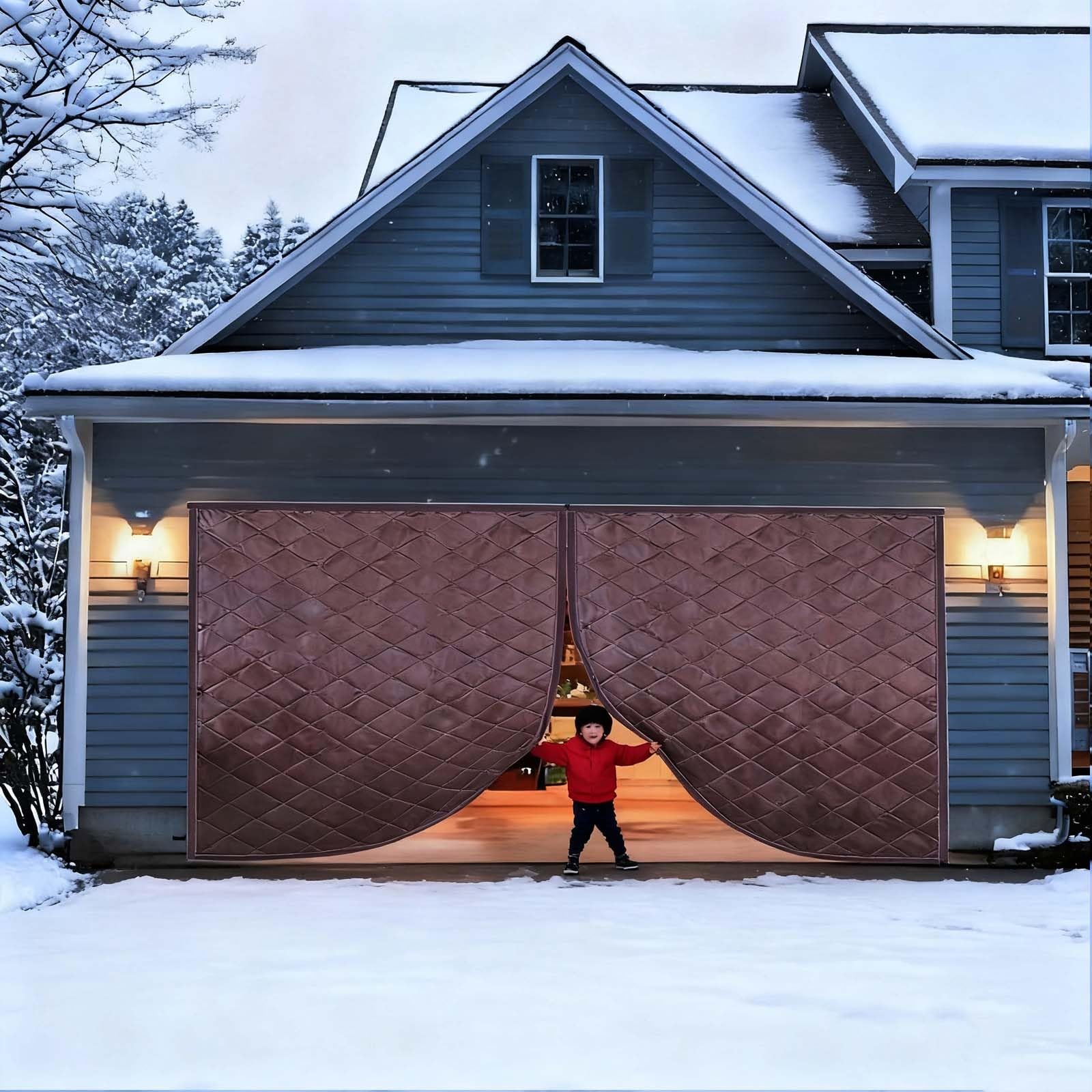 Garage Door Curtain Garage Door Insulation DoorCover for Winter Insulation Kit Made of Oxford and Thicken Cotton DoorScreen for Soundproof(Brown,110 * 190CM)