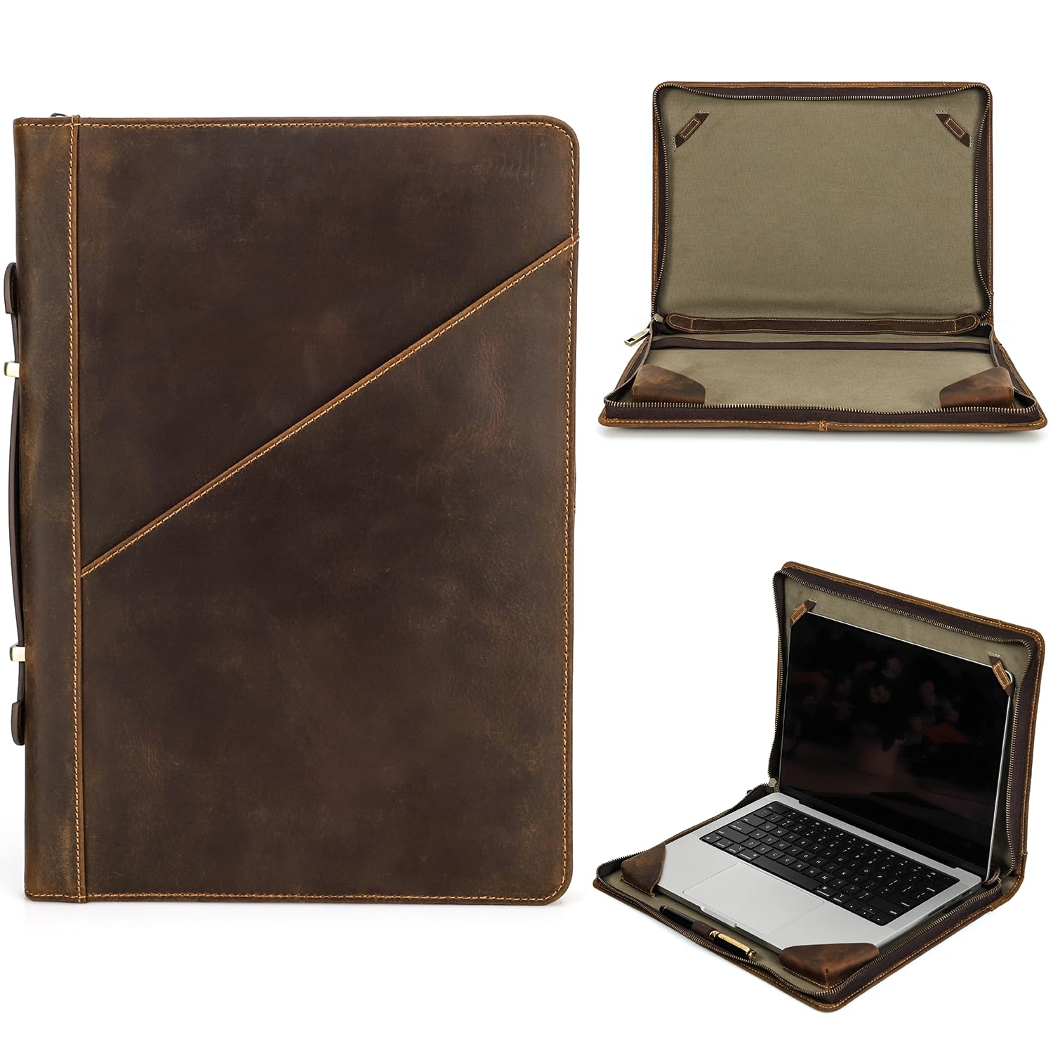 Pochette MacBook Pro 16.2 en cuir à fermeture éclair, idéale pour vos rendez-vous - 8