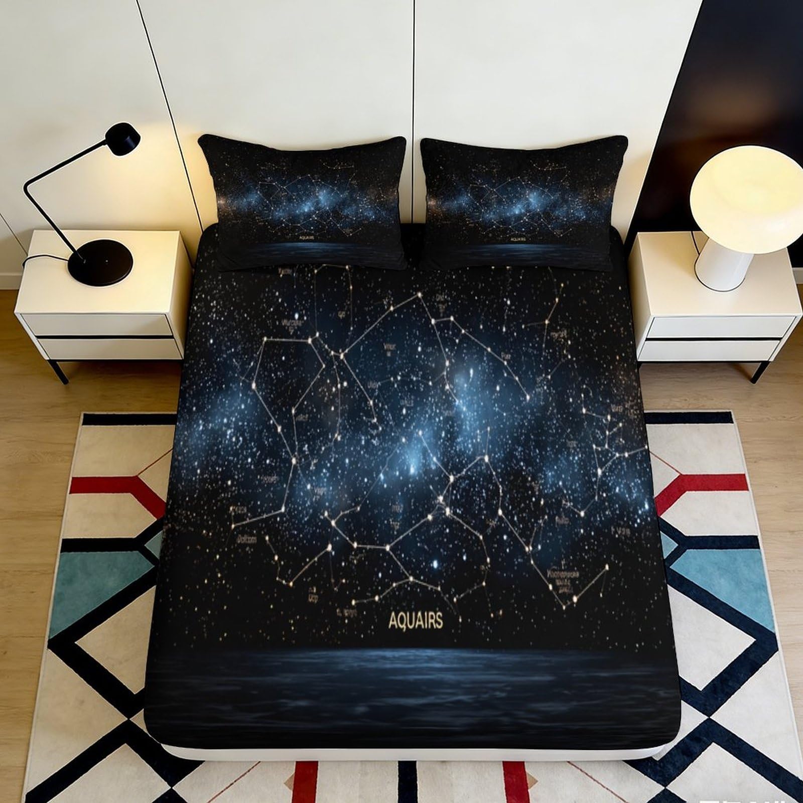 Qjzxknhpgr Style-7 3D Printed Galaxy Starry Sky Fitted Sheet Microfiber Soft Black Cosmic Nebula Bed Cover For Bedroom Dorm Decor 90X200x25cm