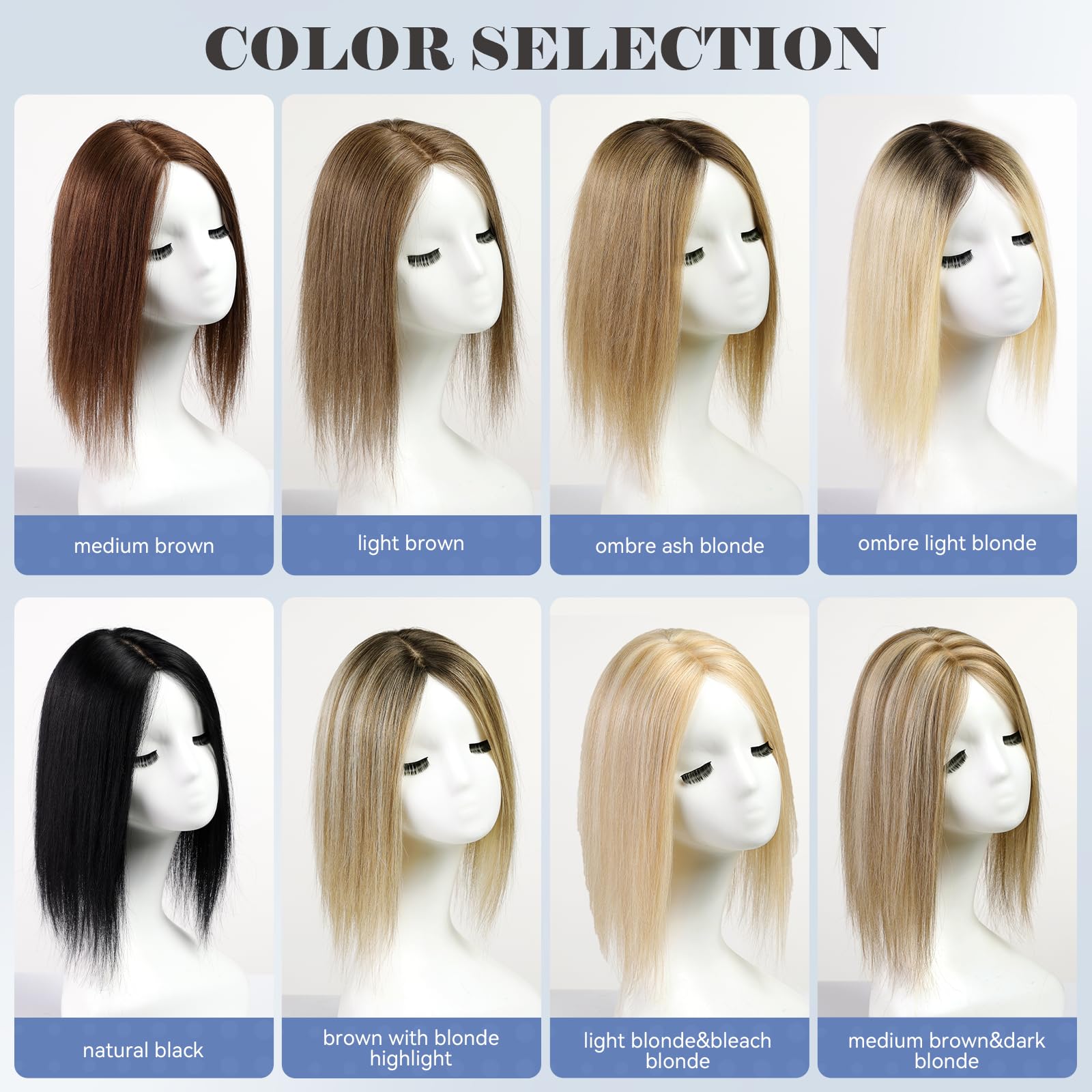 HAIRCUBE Echthaar-Haarteil ohne Pony für Damen，5x5,5 Zoll Basis，14 Zoll Hellblond & Platinblond，zur Deckung von grauen Ansätzen und dünner werdendem Haar