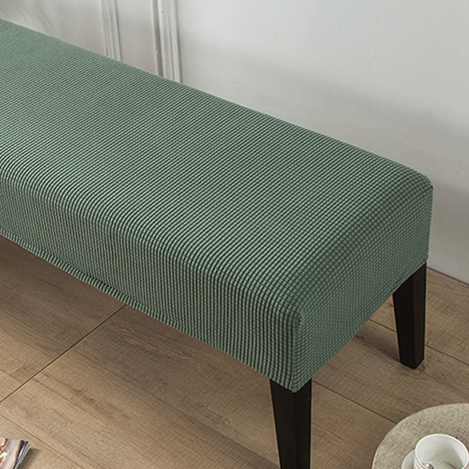 Highdi Green Dining Room Bench Covers, Velvet Upholstered Bench Slipcover Soft Stretch Spandex Rectangle Full Coverage Removable Washable Bench Seat Protector Footstool Cover (Green)