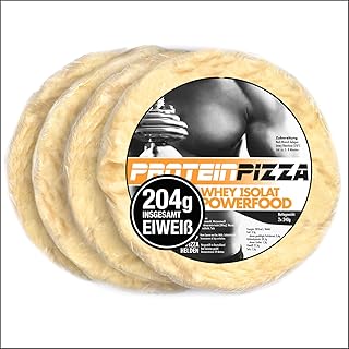 4 x Protein Pizza Boden, High Protein Pizzateig, Mit Whey Isolat, vorgebacken im Steinofen, Low Carb, ideal für Fitness-Sportler