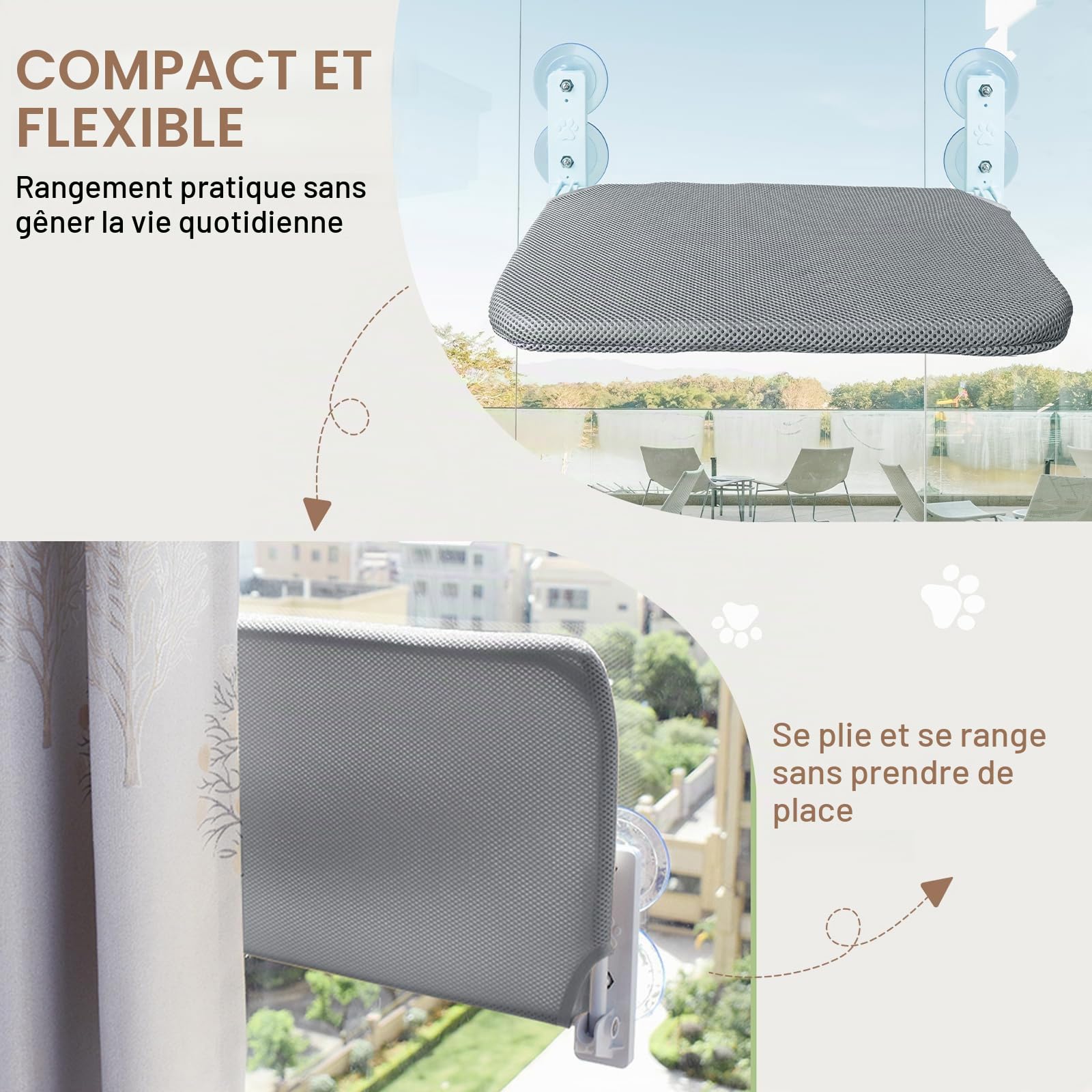 Hamac pour Chat sans Fil, Chats Places de Fenêtre Chats, Respirant Surveiller, Prendre Bains Soleil Et Grimper, avec Ventouses Puissantes, Tissu Lavable, Hamac pour Chat,Supporte Jusqu'à 15kg Maximum