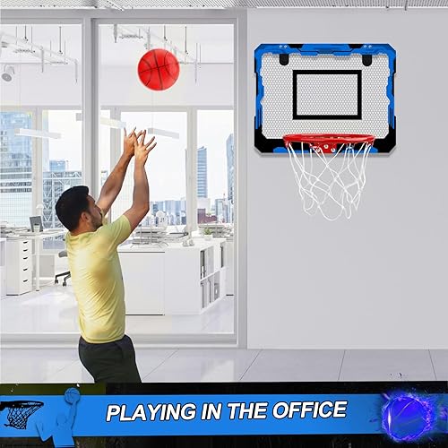 Miniatura 6 de Juego de mini aro de baloncesto para interiores, regalo para niños y adultos, aro mejorado sobre la puerta con 4 bolas de goma de 6 pulgadas, aro de