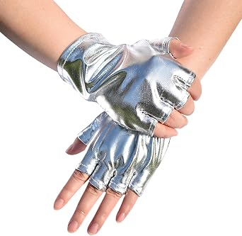Edgy Punk Knuckle Fingerless Gloves Adult Cosplay Gaming Conventions Patent Leather Accessory Black Silver Custom