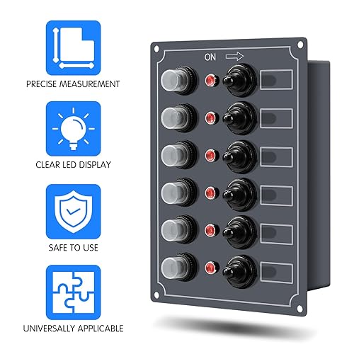 Miniatura 9 de Panel de interruptores marinos, Haoguo Panel eléctrico de barco de 6 bandas con disyuntor, IP67 impermeable, aplicable a barcos, yates, barcos de