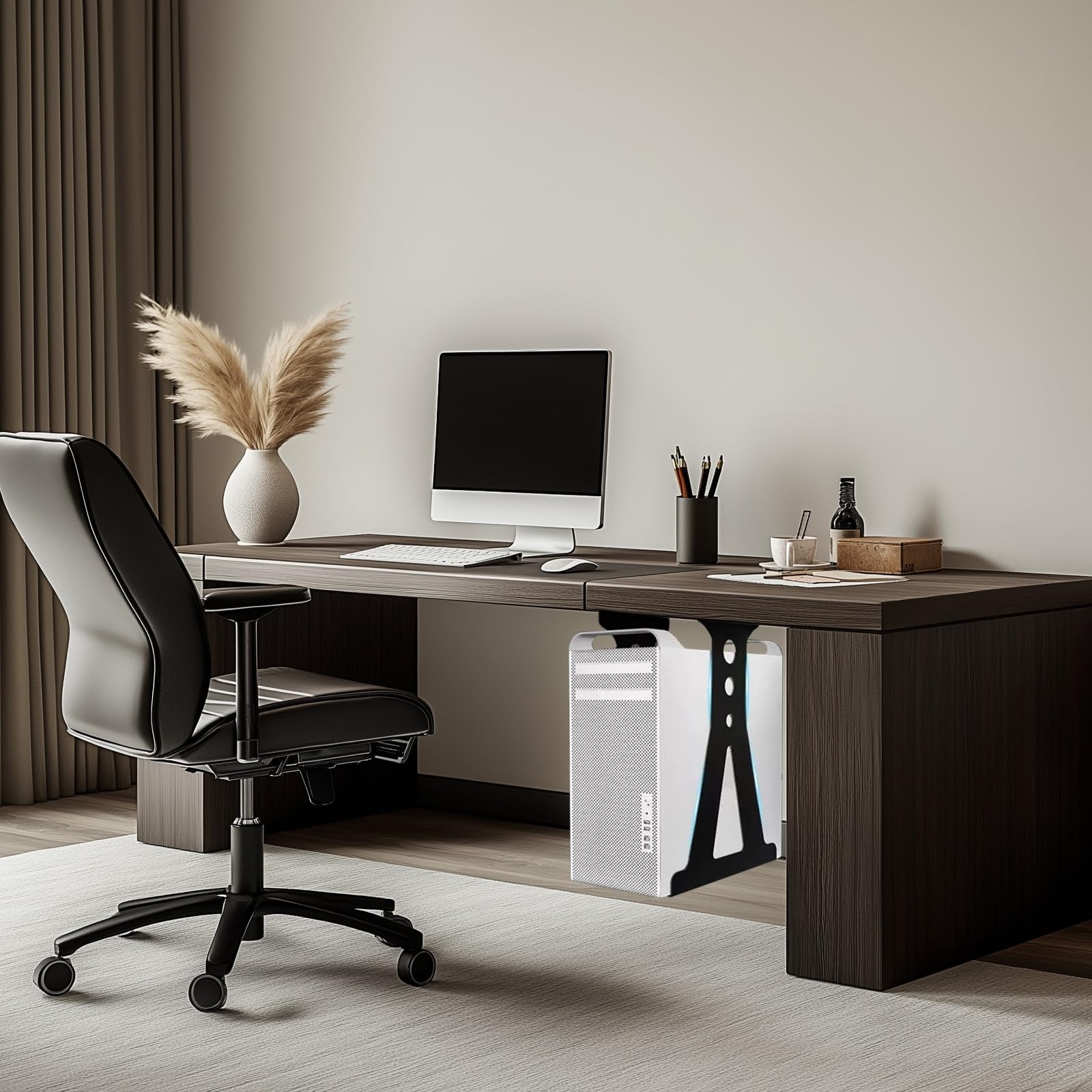 Support PC sous Bureau, Support de Suspension Réglable pour Ordinateur sous Bureau, Jusqu'à 35 kg, Gain De Place, pour la Plupart des Hôtes, Noir