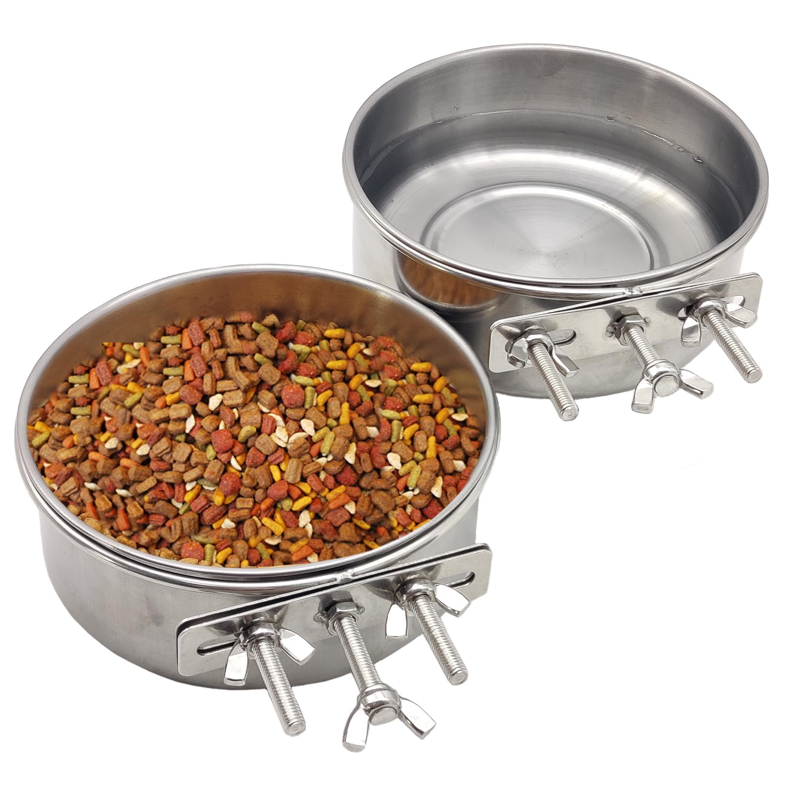 PINVNBY 2pcs Stainless Steel Bird Bowl Feeding Dish Cups for Parrot, Parakeet, African Greys, Conure, Cockatiels, Lovebird, Budgie, Chinchilla (L)